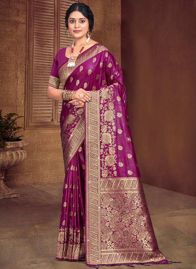 Silk Magenta Wedding Wear Zari Work Saree